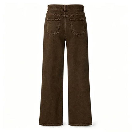 Wide Leg woman Brown Coffee Wash Vintage Denim High Waist Loose Fit Solid Stitching Casual Streetwear trousers Perfect for Urban Look, Daily Outing and Trending Outfits YW-1678