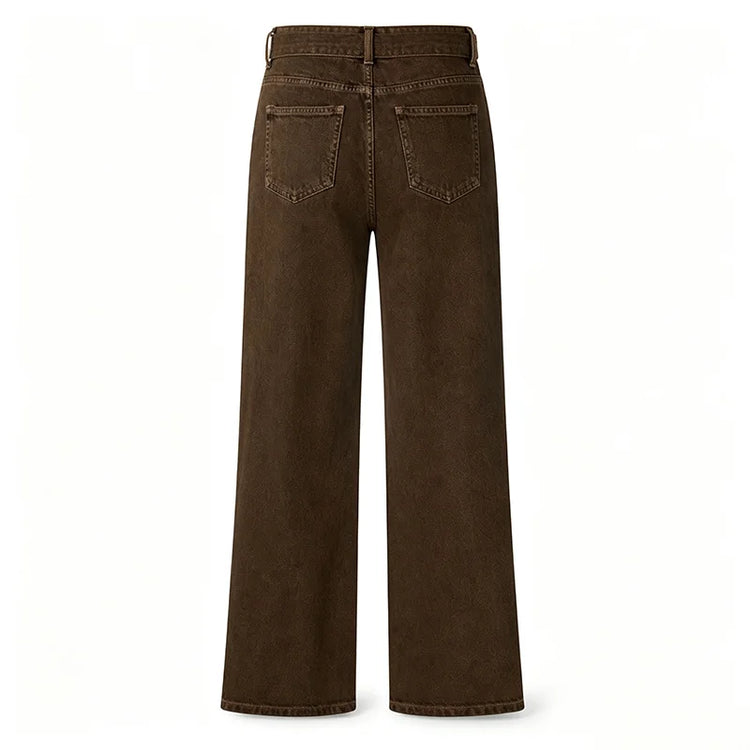 Wide Leg woman Brown Coffee Wash Vintage Denim High Waist Loose Fit Solid Stitching Casual Streetwear trousers Perfect for Urban Look, Daily Outing and Trending Outfits YW-1678