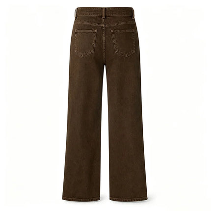 Wide Leg woman Brown Coffee Wash Vintage Denim High Waist Loose Fit Solid Stitching Casual Streetwear trousers Perfect for Urban Look, Daily Outing and Trending Outfits YW-1678