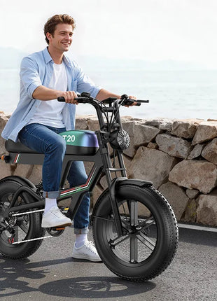 Bicicletta Elettrica T20 con Batterie agli Ioni di Litio ad Alta Capacità 48V20Ah, Bici Elettrica per Adulti con Pneumatici All-Terrain 20'X4.0', Mountain Bike Elettrica per Adulti
