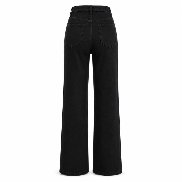 Women's High-Waisted Wide-Leg Black Jeans, Dark Wash, Comfortable Fit, Stylish Casual Streetwear, Trendy Vintage Cut, Loose-Fit Pants That Slim the Figure, Ideal for Outings, Leisure, and Daily Wear Fx1338-1