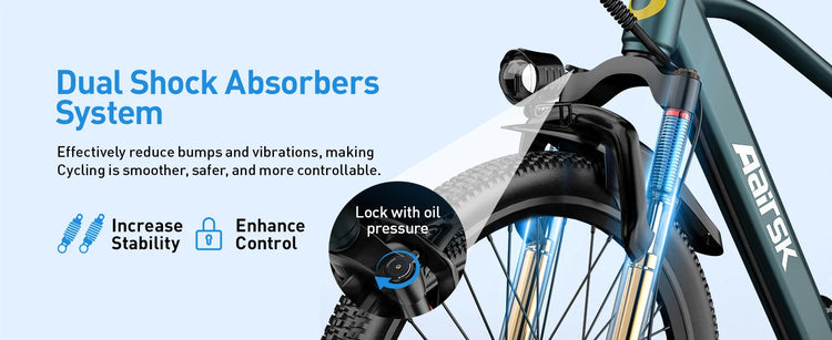 Bicicletta Elettrica Aairsk GT300 per Adulti, Batteria 36V10AH, 7 Velocità, con NFC, Pneumatici da 26 Pollici