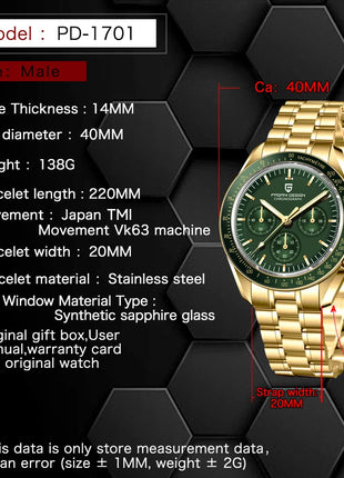Nuovo Orologio da Uomo PAGANI DESIGN V6 Moon 2026, Orologio al Quarzo di Lusso, Cronografo Sportivo VK63, Vetro Zaffiro AR, Impermeabile, Luminoso, Regalo