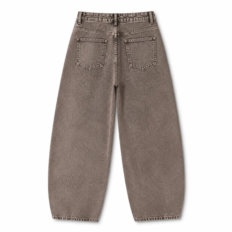 Women's Loose Barrel-Cut Jeans in Grey Acid Wash with Floral Print, Asymmetrical Stitching, Trendy High-Waisted Design, Urban Grunge Streetwear Style, Comfortable Pants, Durable Denim Fabric That Enhances the Silhouette, Fx53