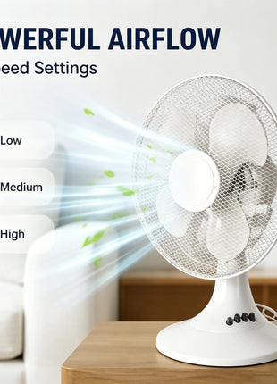 Ventilatore da tavolo elettrico con 3 velocità, silenzioso, 30 °   Inclinabile °   Protezione in rete sicura, a basso consumo energetico, per camera da letto, ufficio e stanza