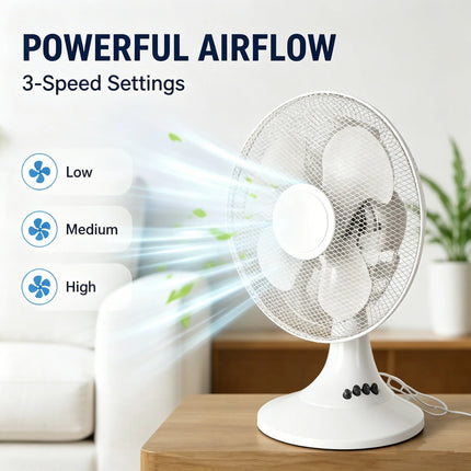 Ventilatore da tavolo elettrico con 3 velocità, silenzioso, 30 °   Inclinabile °   Protezione in rete sicura, a basso consumo energetico, per camera da letto, ufficio e stanza