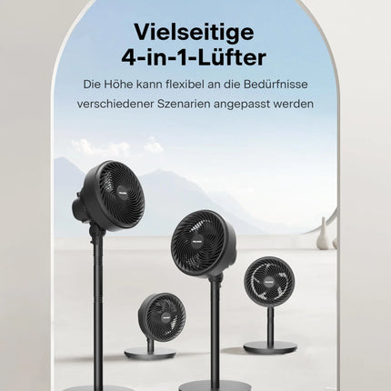Ventilatore da pavimento con circolatore d'aria regolabile in altezza MIDEA PELONIS, 5 pale, 75 °   verticale e a 90 gradi °   Ventilatore orizzontale girevole 4-in-1 da tavolo e da pavimento con base robusta per soggiorno,