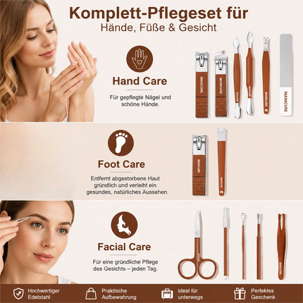 Nail Clipper Set Manicure Set 13 Piece Nail care Set with Mirror Pedicure tools Set in Elegant coffee Brown stainless steel Nail Set FOR WOMEN'S & Men gift