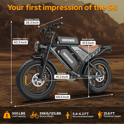 Bicicletta Elettrica DEEPOWER S8 3500W Doppio Motore 48V 60Ah Doppia Batteria Bici Elettrica Fuoristrada Pneumatici Larghi 20 Pollici E-bike per Tutti i Terreni