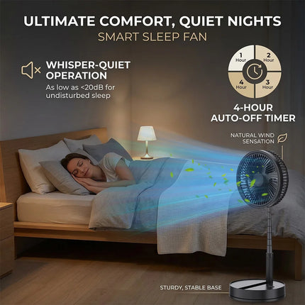 Ventilatore USB pieghevole e retrattile 2 in 1, alimentato a batteria da 8000 mAh, con telecomando, silenzioso, ultra compatto, piccolo ventilatore per casa, ufficio, dormitorio, viaggi all'aperto