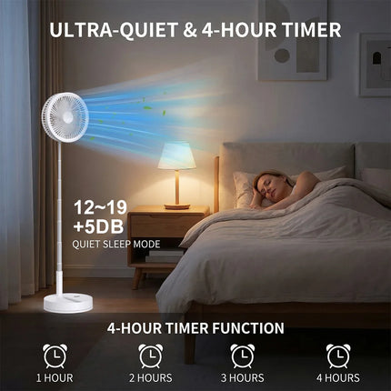 Ventilatore portatile pieghevole senza fili con telecomando, ventilatore da tavolo ricaricabile USB da 8000 mAh, 4 velocità del vento, funzionamento silenzioso, altezza regolabile, piccolo ventilatore da scrivania per casa,