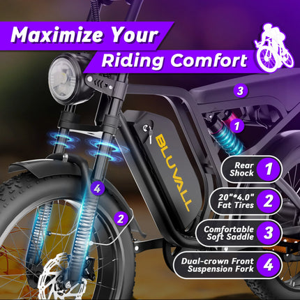 Bicicletta Elettrica DEEPOWER SU8 per Tutti i Terreni, Motore Brushless ad Alte Prestazioni da 1500W, Batteria Rimovibile ad Alte Prestazioni da 52V 20Ah, Bici Elettrica per Adulti con Freni Idraulici a 7 Velocità, Doppia So