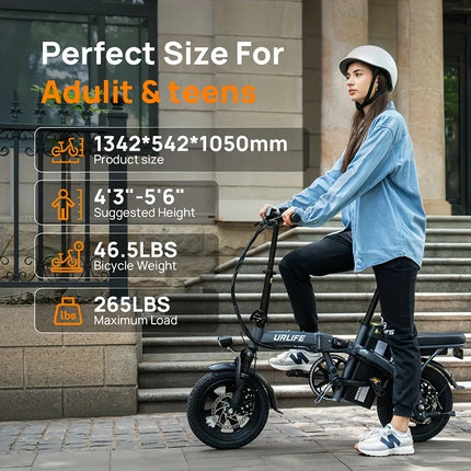 URLIFE F1L 500W Bici Elettrica Pieghevole da 14 Pollici, 48V 7.5Ah, Ricarica Rapida, 40KM, Sospensione Idraulica, Doppio Freno a Disco, Bici Elettrica per Pendolari