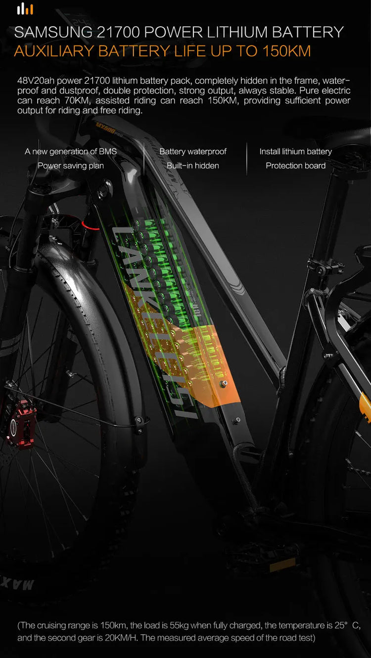 Bicicletta Elettrica LANKELEISI MX600 Pro, Motore 500W, Batteria 48V 20Ah, Autonomia 150KM, Pneumatici 27.5x2.4 Pollici, E-bike per Adulti