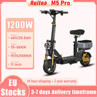 Ruitoo M5Pro Scooter elettrico Motore 1200W Batteria 48V20.8AH Velocità 55KM/h Pneumatici fuoristrada da 11 pollici Design portatile pieghevole