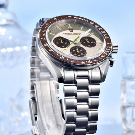 PAGANI DESIGN Serie Planetaria Saturn Light Tan Orologio al Quarzo da Uomo Cronografo Veloce con Vetro Zaffiro AR Orologio da Polso Uomo Novità 2026