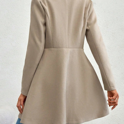 Women's Autumn Winter Yellow Woolen Coat Elegant Lapel Double Button Slim Fit Mid-Length Overcoat Casual Long Sleeve Outerwear F