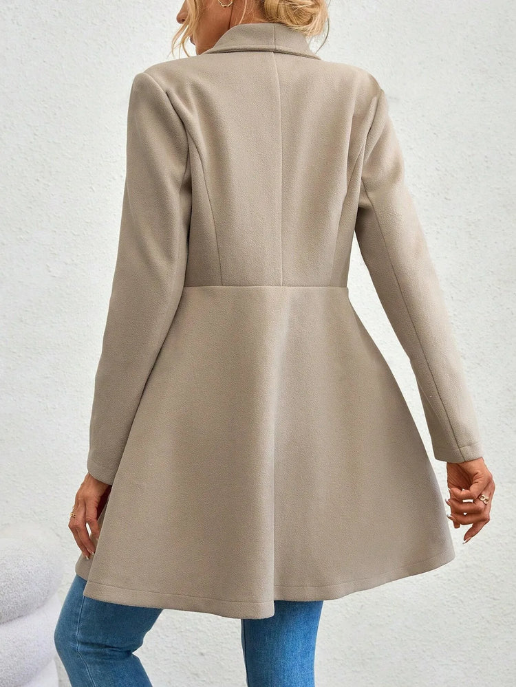 Women's Autumn Winter Yellow Woolen Coat Elegant Lapel Double Button Slim Fit Mid-Length Overcoat Casual Long Sleeve Outerwear F