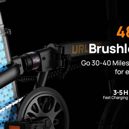 URLIFE F1L Bicicletta Elettrica Pieghevole da 14 Pollici, Motore 500W, Batteria Rimovibile 48V 7.5Ah, Autonomia 40KM, Sospensione Anteriore Idraulica, Freni a Disco Doppi, E-bike per Adulti e Pendolari Urbani