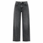 Women's Wide Leg High Waist Jeans, Black‑Gray Vintage Acid Wash Denim, Frayed Hem, Engraved Pattern Fabric, Loose Fit Shaping Legs, Y2K Street Style, Ideal for Urban Outings, Walks, Dates Fx5153