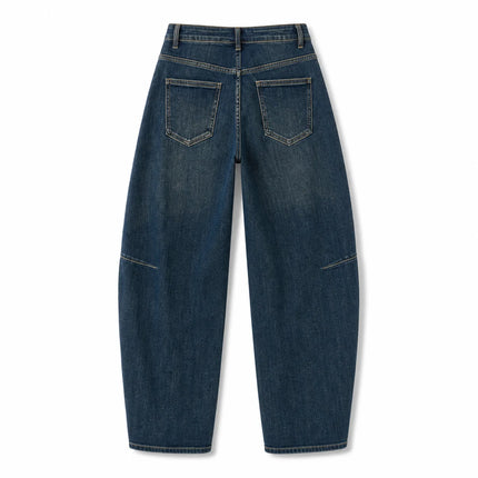 Dark Blue woman Jeans Balloon High Waist Panel Stitching Denim Loose Fit Loose Pockets Urban Streetwear Casual Look Trendy Fashion Outfits Daily Outlets FX5243-5
