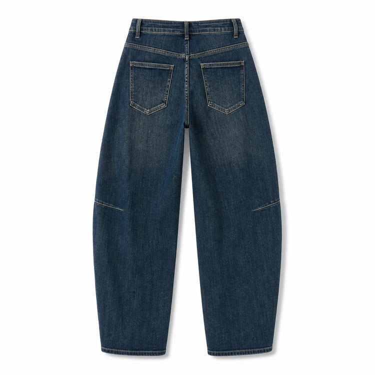 Dark Blue woman Jeans Balloon High Waist Panel Stitching Denim Loose Fit Loose Pockets Urban Streetwear Casual Look Trendy Fashion Outfits Daily Outlets FX5243-5
