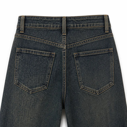 Women's Jeans Big Leg High Waist Denim Blue-Black Wash Vintage Effect Texture Used Thin pants Casual Streetwear For Urban Outing and Daily Look FX563-1