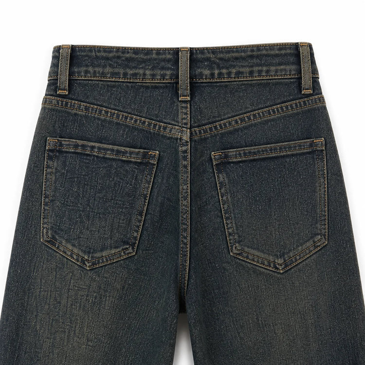 Women's Jeans Big Leg High Waist Denim Blue-Black Wash Vintage Effect Texture Used Thin pants Casual Streetwear For Urban Outing and Daily Look FX563-1