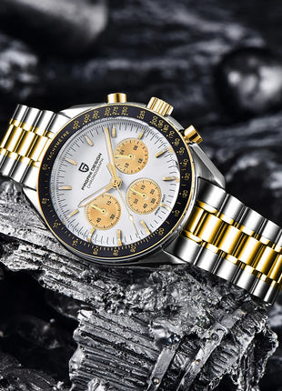 PAGANI DESIGN Nuovo Orologio da Uomo al Quarzo Orologio Luna Dorata Cronografo Sportivo VK63 con Zaffiro AR Luminoso Spedizione Locale