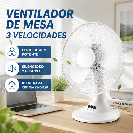 Ventilatore da tavolo elettrico con 3 velocità, silenzioso, 30 °   Inclinabile °   Protezione in rete sicura, a basso consumo energetico, per camera da letto, ufficio e stanza