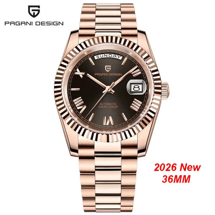 Nuovo Orologio Meccanico di Lusso PAGANI DESIGN D36 in Oro Rosa per Uomo 2026, Orologio Automatico con Data, Vetro Zaffiro AR, Spedizione Locale