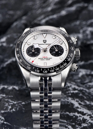 Nuovi orologi da uomo Panda DESIGN, orologio al quarzo di lusso Panda, cronografo sportivo da uomo, cronografo con vetro zaffiro, lenti AR, ceramica, leggero, impermeabile, in acciaio inossidabile, orologio da uomo, idea rega