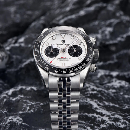 Nuovi orologi da uomo Panda DESIGN, orologio al quarzo di lusso Panda, cronografo sportivo da uomo, cronografo con vetro zaffiro, lenti AR, ceramica, leggero, impermeabile, in acciaio inossidabile, orologio da uomo, idea rega