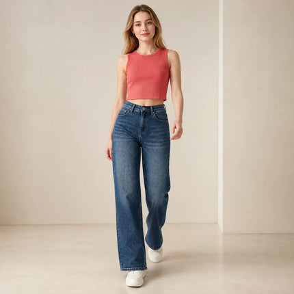 Women's Jeans Wide Waist High Waist Denim Blue Washed Embroidery Heart Embroidery pants Style Y2K Streetwear Glam Casual For City Outings And Leisure FX5432