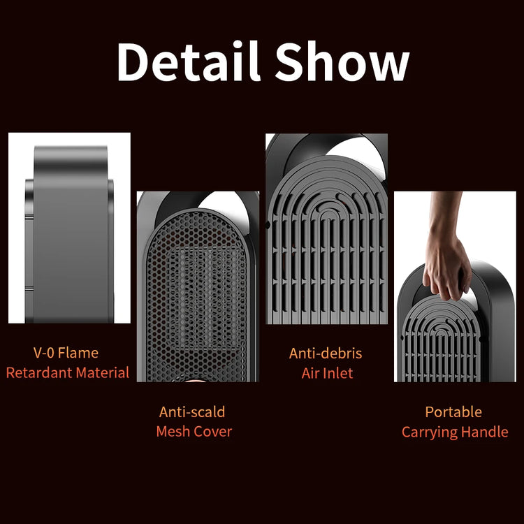 Portable Heater Mini Electric Heater Room Space Heater Warm Heating Hot Fans Desktop Tilting Power-Off Office Mute Heater 1000W