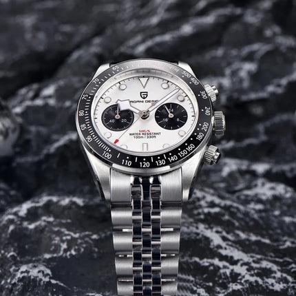 Nuovi orologi da uomo Panda DESIGN, orologio al quarzo di lusso Panda, cronografo sportivo da uomo, cronografo con vetro zaffiro, lenti AR, ceramica, leggero, impermeabile, in acciaio inossidabile, orologio da uomo, idea rega