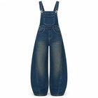 Women's Trendy Vintage Wash Balloon-Leg Denim Overalls, Adjustable Suspenders, Loose-Fitting Pants with Practical Pockets That Flatter the Figure, Urban Casual Streetwear Style, Durable Denim Fabric, Ideal for Spring and Autu