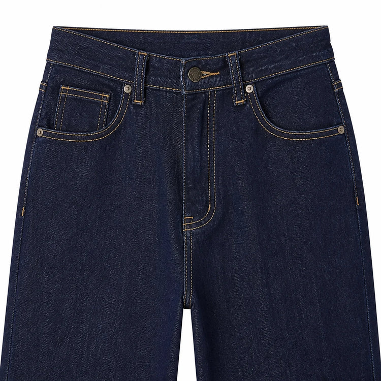 Women’s high-waisted barrel jeans, Y2K-style unwashed dark blue denim, large trousers with contrast stitching, comfortable casual streetwear fit, sizes XS–XL sold individually FX5379-6