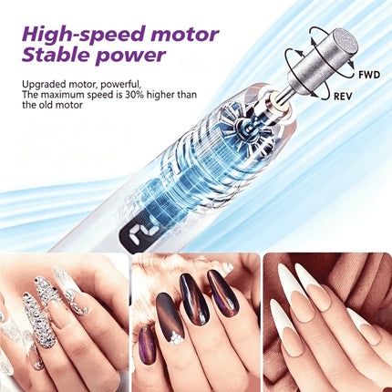 Cordless Nail Drill Electric Nail File Kit, Rechargeable Efile Set, Portable Acrylic Gel Nail Polish Remover Machine, Pedicure Manicure Tool, 11 Bits, 6 Sanding Bands, Salon Home