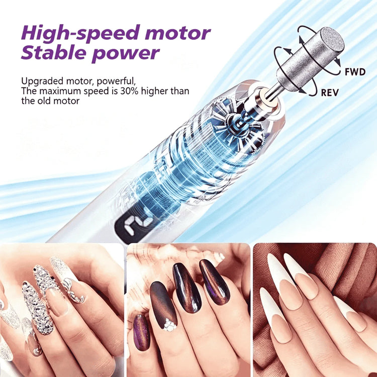 Cordless Nail Drill Electric Nail File Kit, Rechargeable Efile Set, Portable Acrylic Gel Nail Polish Remover Machine, Pedicure Manicure Tool, 11 Bits, 6 Sanding Bands, Salon Home