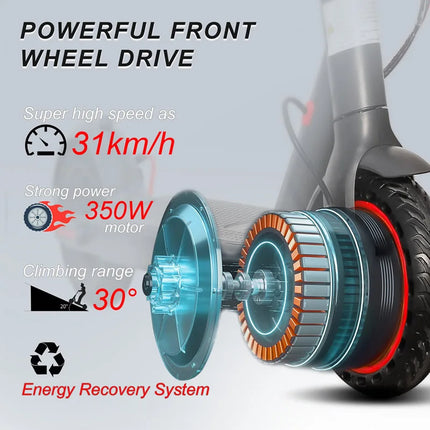 EU Stock 350W Electric Scooter 19 MPH 3 Speed Settings Equipped With 8.5 Inch Solid Non Slip Tires Dual-Brake System App Control Support Aluminum Alloy Frame Maximum Load Capacity 120 Kg