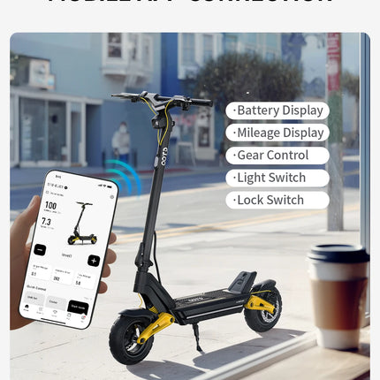 Monopattino Elettrico OOTD S10 10 Pollici con Bluetooth e APP, 1400W 48V 20AH, Velocità Massima 55KM/H, Autonomia 70km, Leggero, Doppia Sospensione