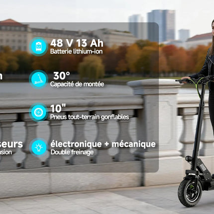 Monopattini elettrici Todimart D6 con motore da 500W (800W di picco), 48V 13Ah, velocità massima 45 km/h, autonomia 40-60 km, pieghevole, pneumatici da 10 pollici