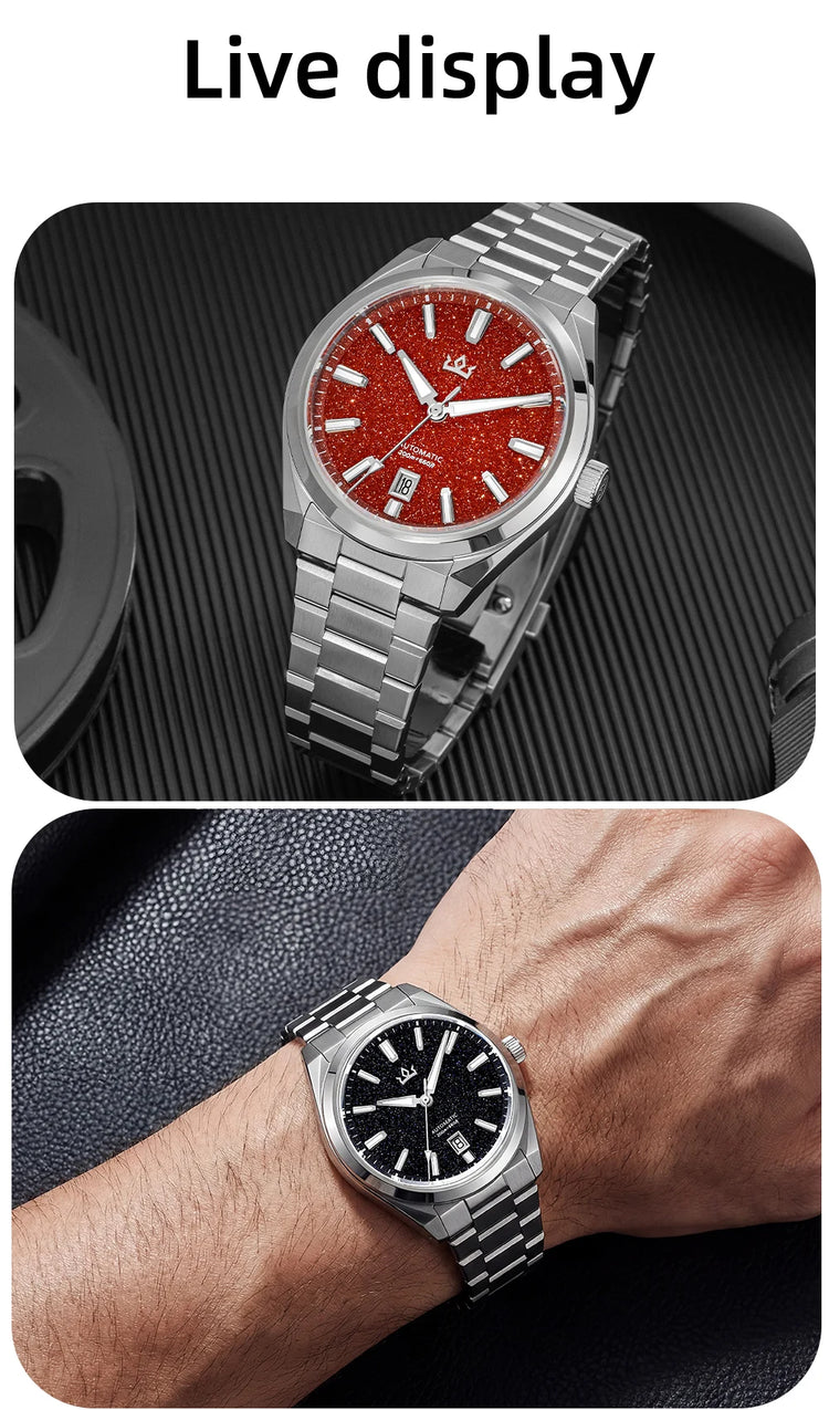 ADDIESKIN K010 Men's Automatic Watch Natural Stone Dial Tiger Eye Turquoise Goldstone Sapphire Crystal Miyota 9015 BGW9 Luminous
