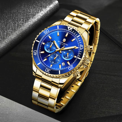 SAPPHERO Orologio Uomo Quarzo Lusso Cronografo Sport Acciaio Inossidabile Impermeabile 50M Data Luminoso Orologio Elegante Business