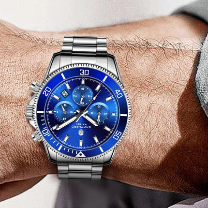 SAPPHERO Orologio Uomo Quarzo Lusso Cronografo Sport Acciaio Inossidabile Impermeabile 50M Data Luminoso Orologio Elegante Business