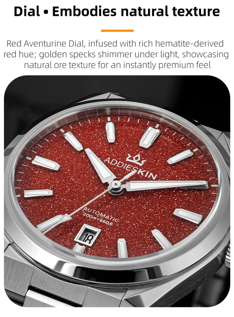 ADDIESKIN K010 Men's Automatic Watch Natural Stone Dial Tiger Eye Turquoise Goldstone Sapphire Crystal Miyota 9015 BGW9 Luminous