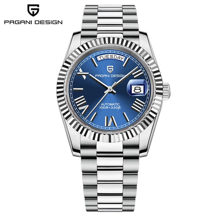Orologio automatico di lusso Blue DESIGN Ice Blue per uomo, orologio da polso meccanico in acciaio inossidabile, impermeabile, vetro zaffiro AR, consegna locale