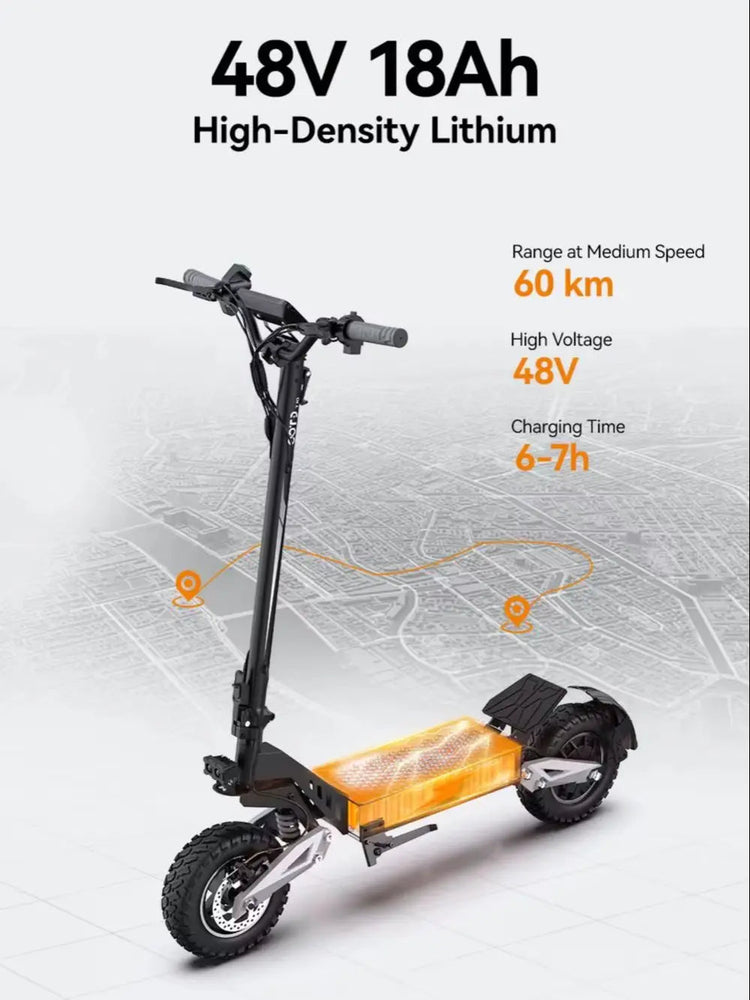 18Ah Monopattino Elettrico, OOTD T10, Motore Max 900W e Batteria 18Ah/13.5Ah, Autonomia 45-60km, Ruote All-Terrain da 11 Pollici platinumshop