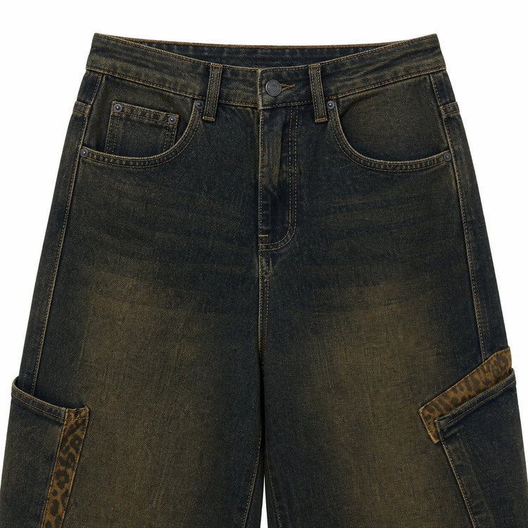 Women's Jeans Cargo Balloon High Waist Denim Blue Vintage Effect Details Leopard Pockets Big pants Streetwear Y2K for Urban Leisure Outings FX5355-1